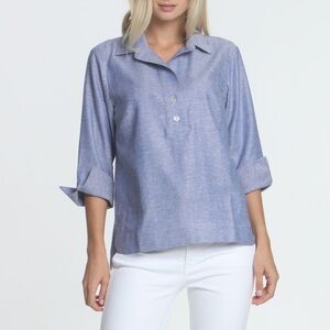 NWT Hinson Wu “Aileen” 3/4 Sleeve Collared Shirt in Marine Blue Sz 4